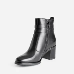 Boots à talon noir en cuir avec double bride