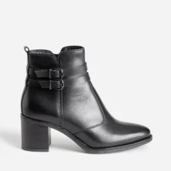 Boots à talon noir en cuir avec double bride