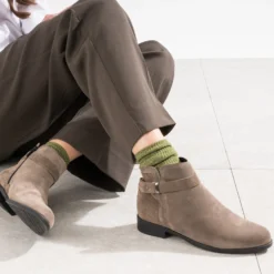 Boots taupe cuir velours
