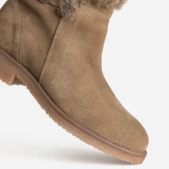 Boots taupe cuir velours bride et tige fourrée