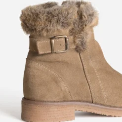 Boots taupe cuir velours bride et tige fourrée