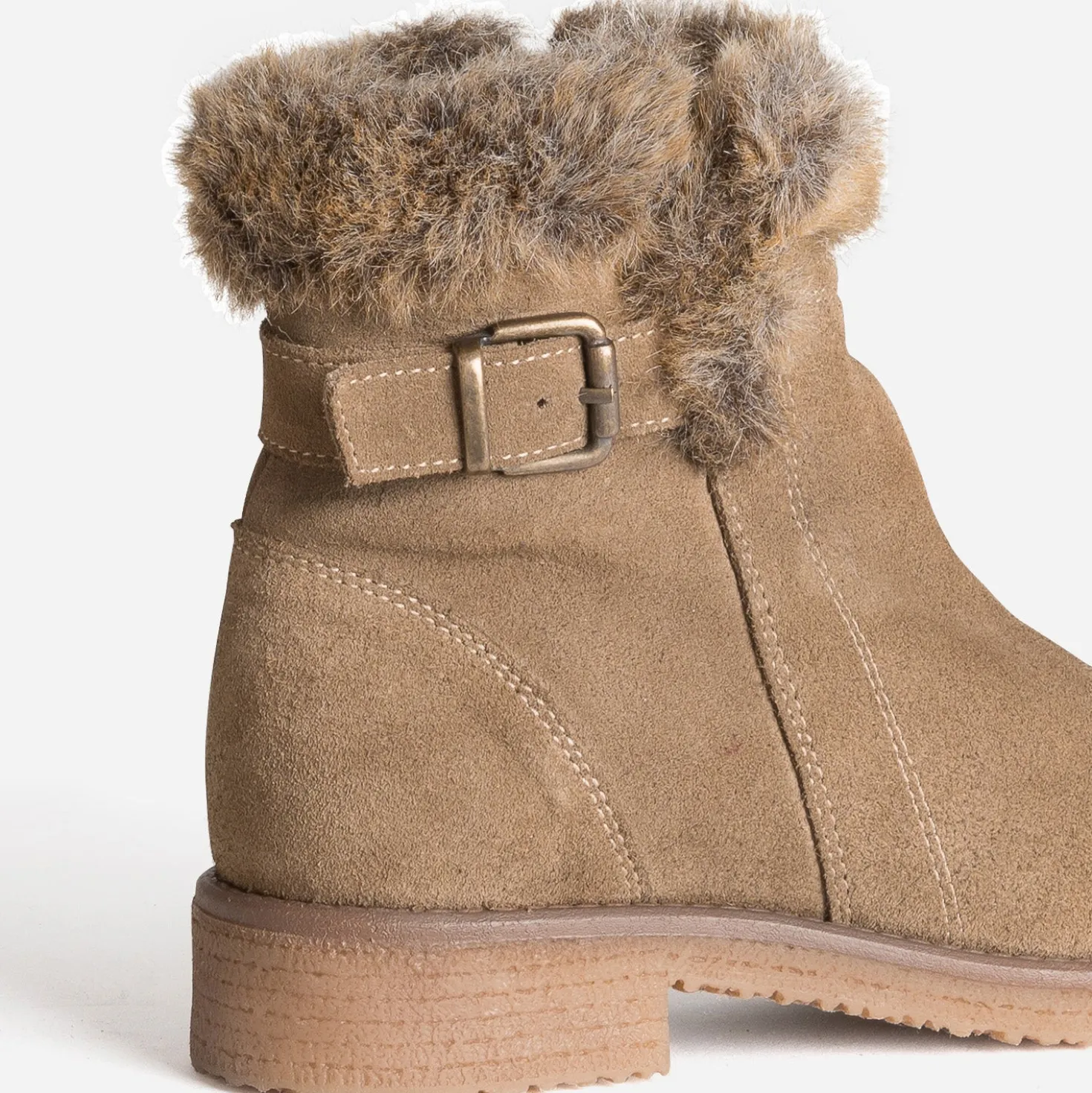Boots taupe cuir velours bride et tige fourrée