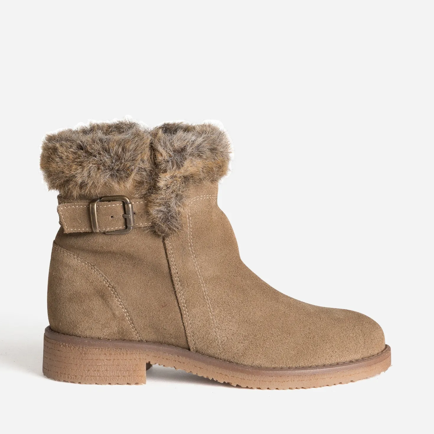 Boots taupe cuir velours bride et tige fourrée