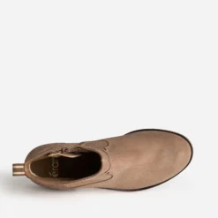 Boots taupe cuir velours détails ajourés