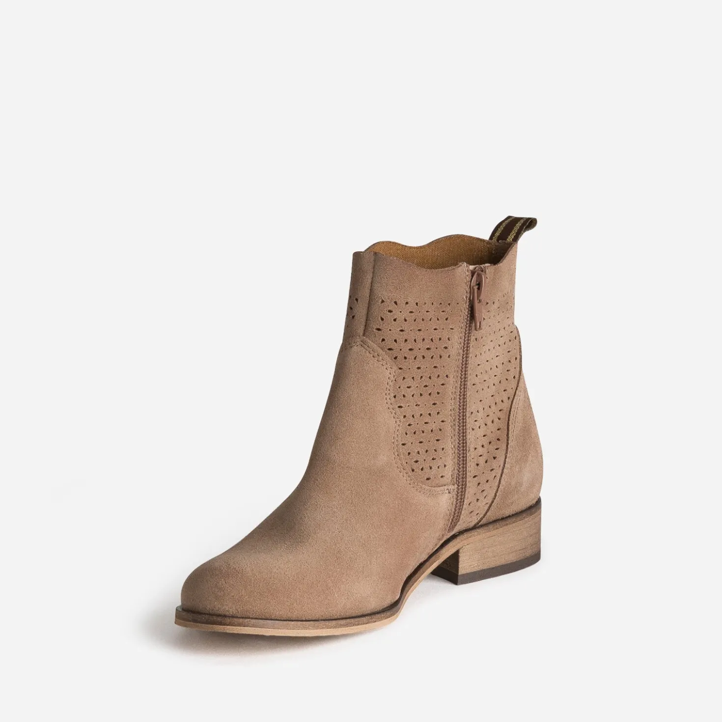 Boots taupe cuir velours détails ajourés