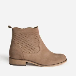Boots taupe cuir velours détails ajourés