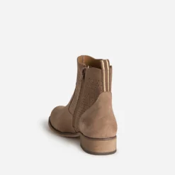 Boots taupe cuir velours détails ajourés
