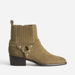 Boots taupe cuir velours esprit motard