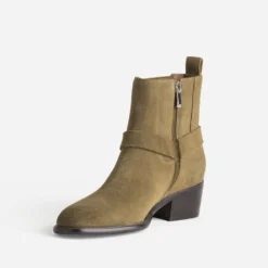 Boots taupe cuir velours esprit motard