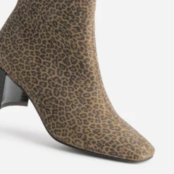 Boots TEXTO beige cuir velours motif léopard