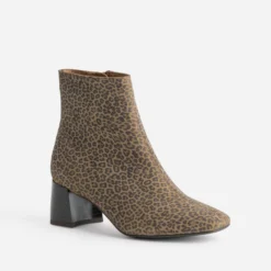 Boots TEXTO beige cuir velours motif léopard