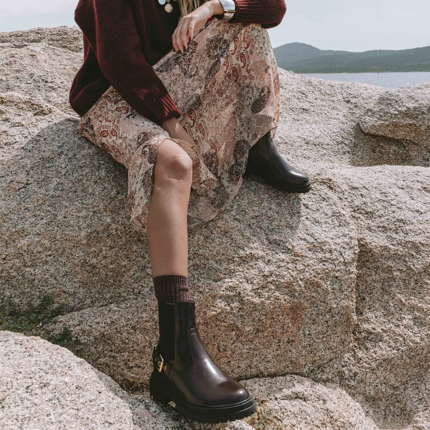 Boots TEXTO bordeaux glacé esprit motard