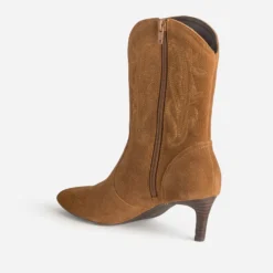 Boots TEXTO camel cuir velours kitten-heel