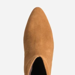 Boots TEXTO camel cuir velours kitten-heel