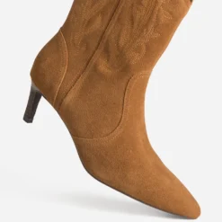 Boots TEXTO camel cuir velours kitten-heel