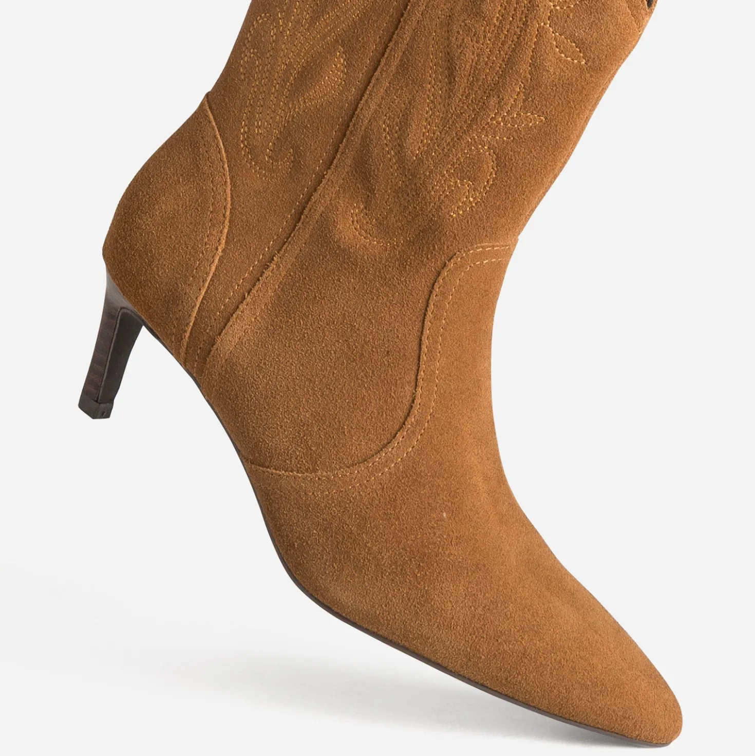 Boots TEXTO camel cuir velours kitten-heel