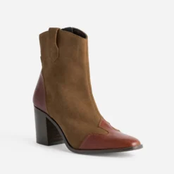 Boots TEXTO cognac cuir velours découpes western