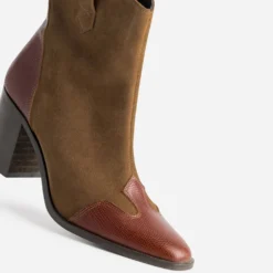 Boots TEXTO cognac cuir velours découpes western