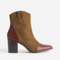Boots TEXTO cognac cuir velours découpes western