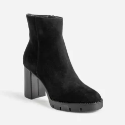 Boots TEXTO en cuir noir à talon