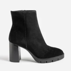 Boots TEXTO en cuir noir à talon