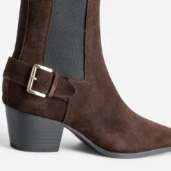Boots TEXTO marron cuir velours esprit motard