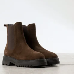 Boots TEXTO marron cuir velours semelle crantée