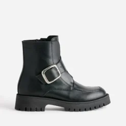 Boots TEXTO noir cuir maxi boucle