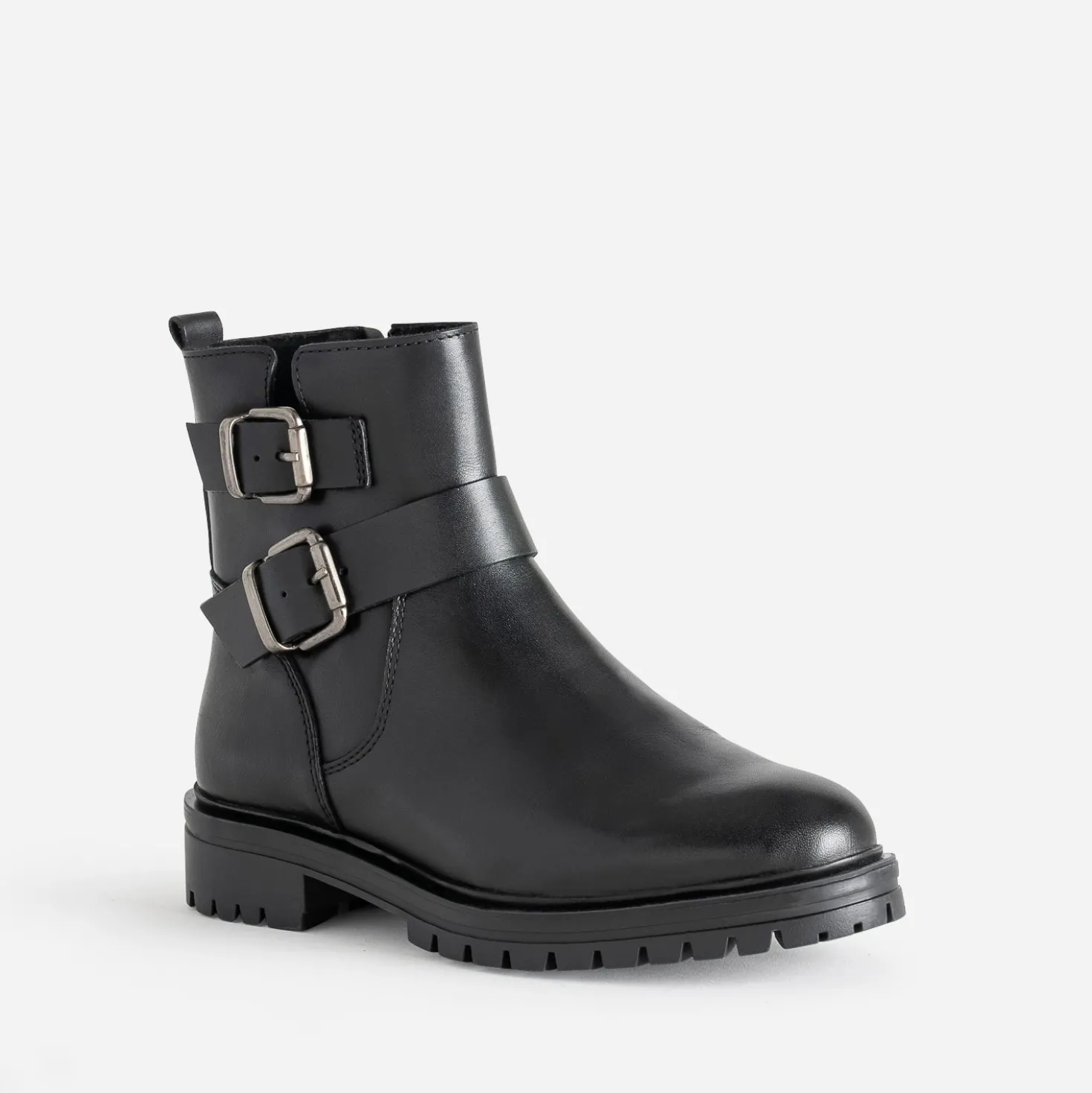 Boots TEXTO noir en cuir deux boucles