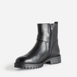 Boots TEXTO noir en cuir deux boucles