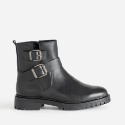 Boots TEXTO noir en cuir deux boucles