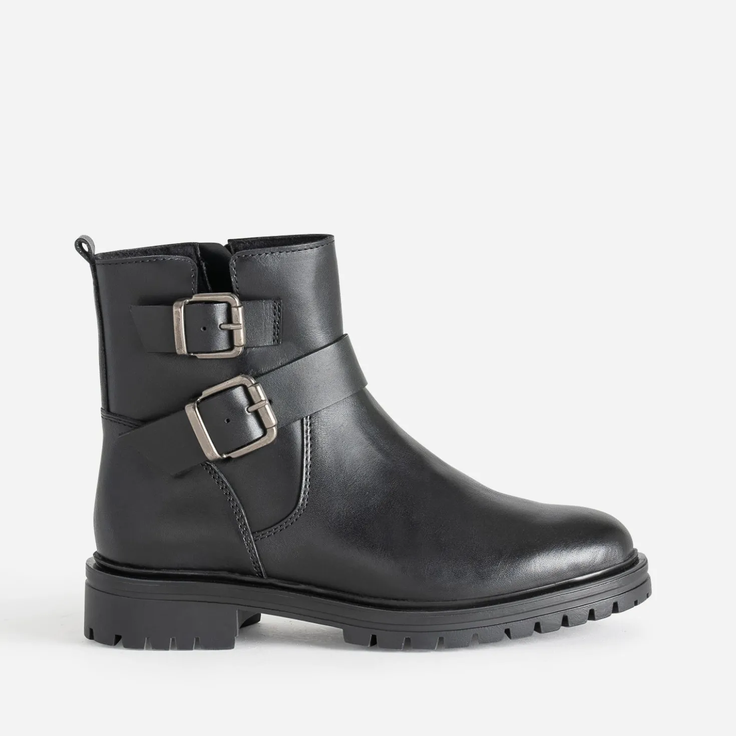 Boots TEXTO noir en cuir deux boucles