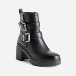 Boots TEXTO noir esprit motard à talon