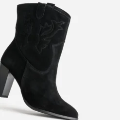 Boots western à talon noir cuir velours
