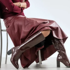Botte bordeaux cuir à talon