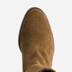 Botte camel cuir velours boucles sur contrefort