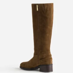 Botte camel cuir velours boucles sur contrefort