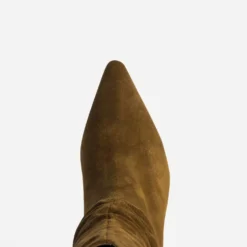 Botte camel cuir velours tige froncée
