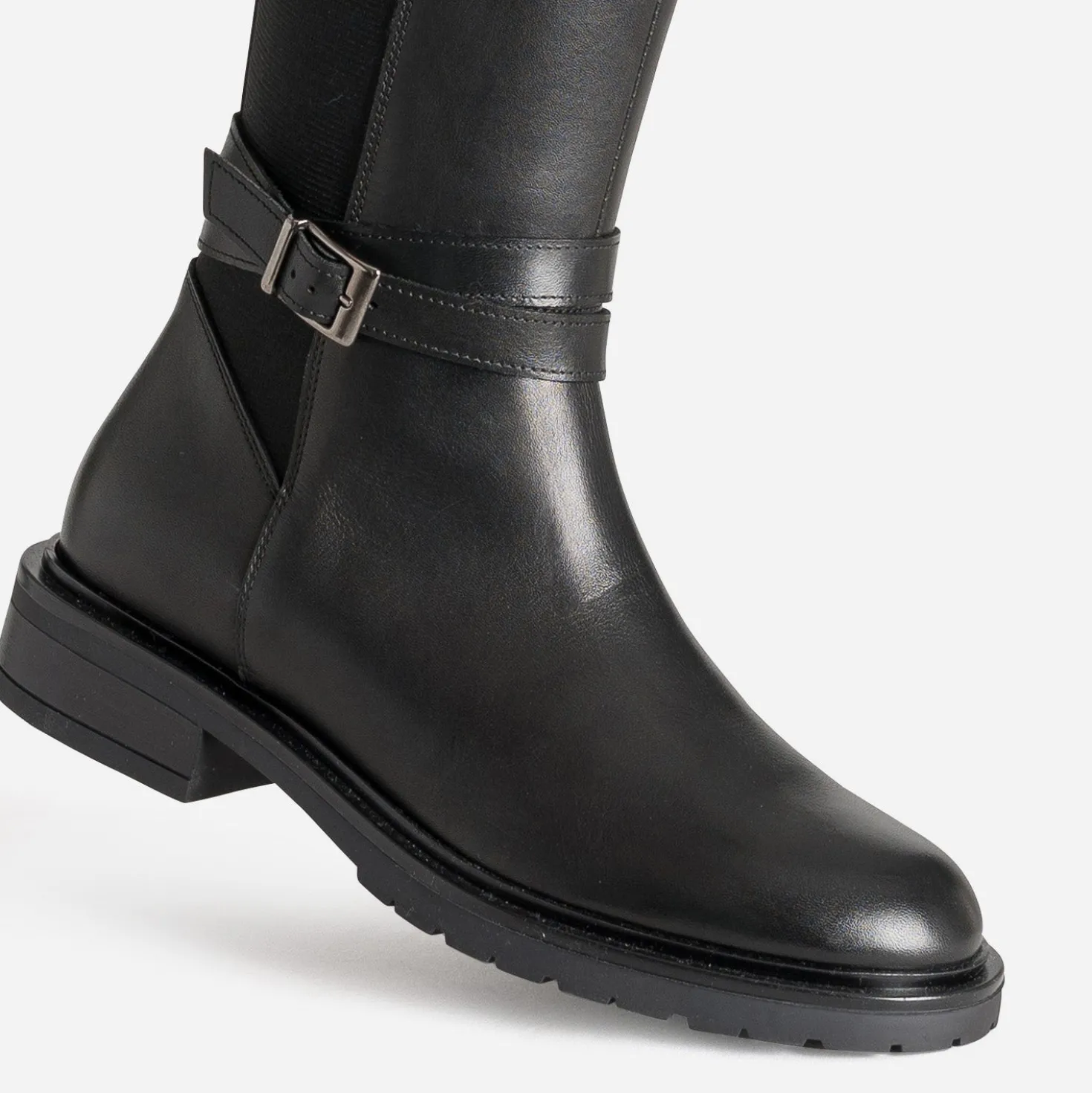 Botte cavalière noire cuir bi-matière