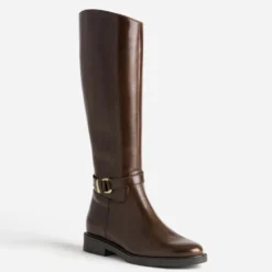 Botte cognac cuir pour mollet fin