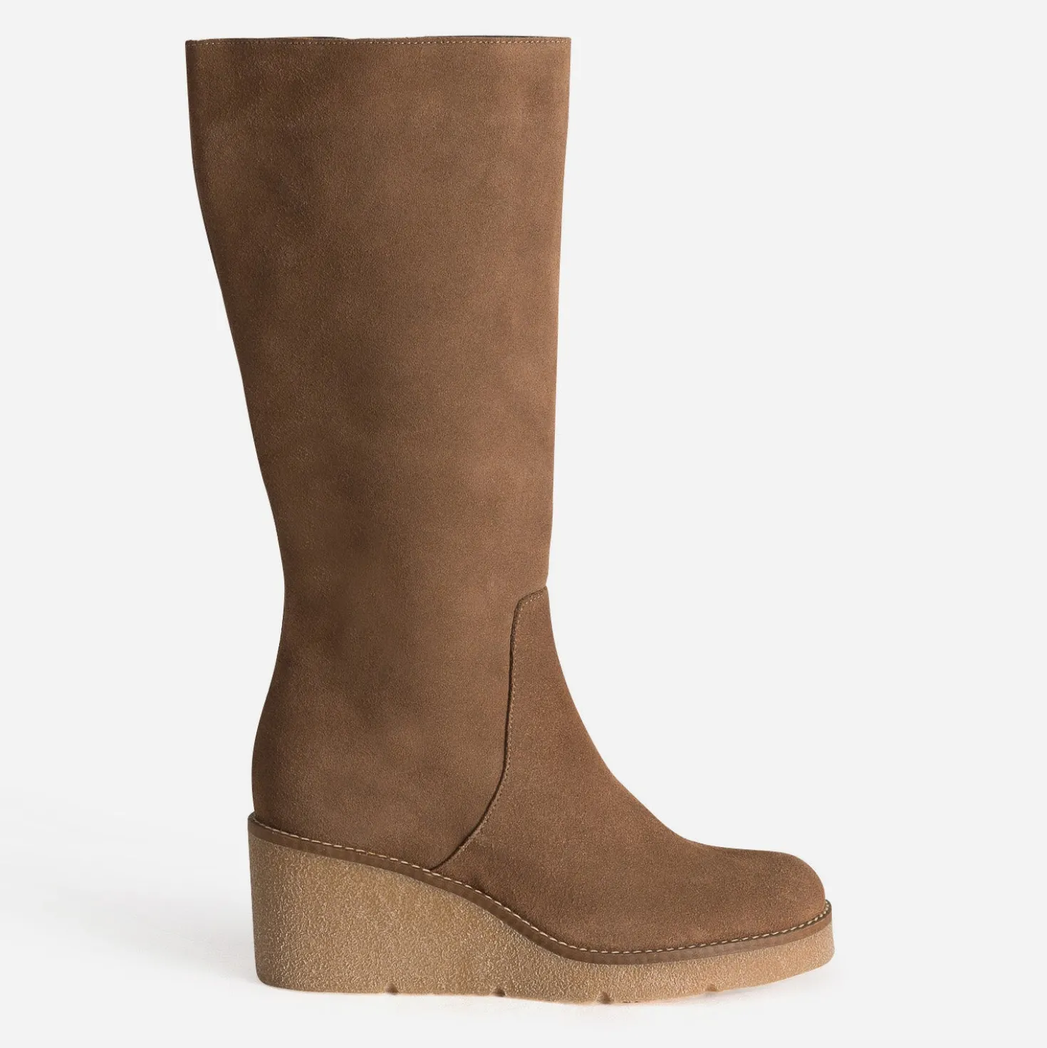 Botte compensée taupe cuir velours