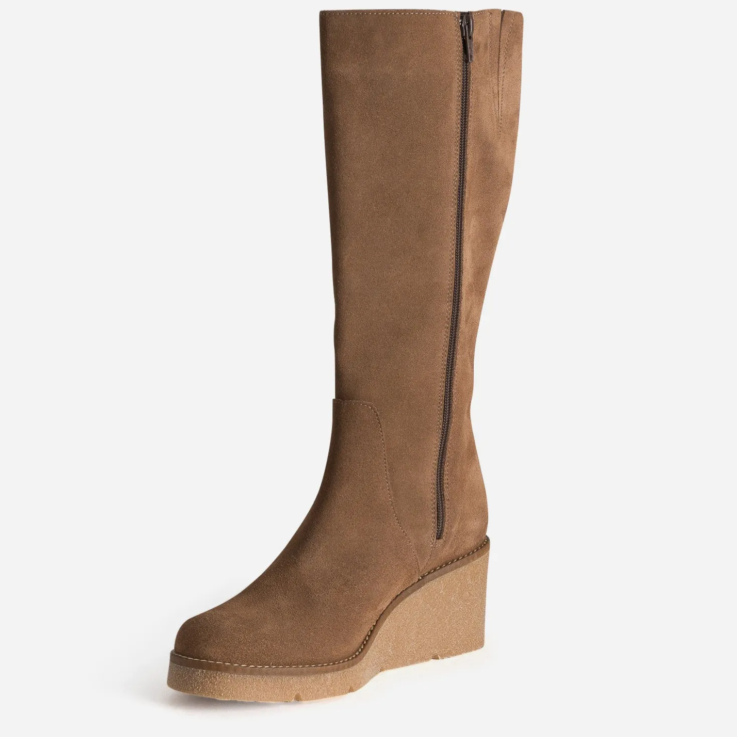 Botte compensée taupe cuir velours