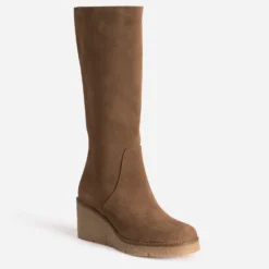Botte compensée taupe cuir velours