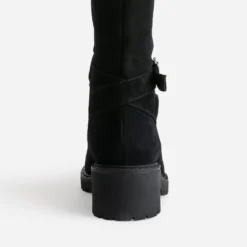 Botte esprit motard noire cuir velours