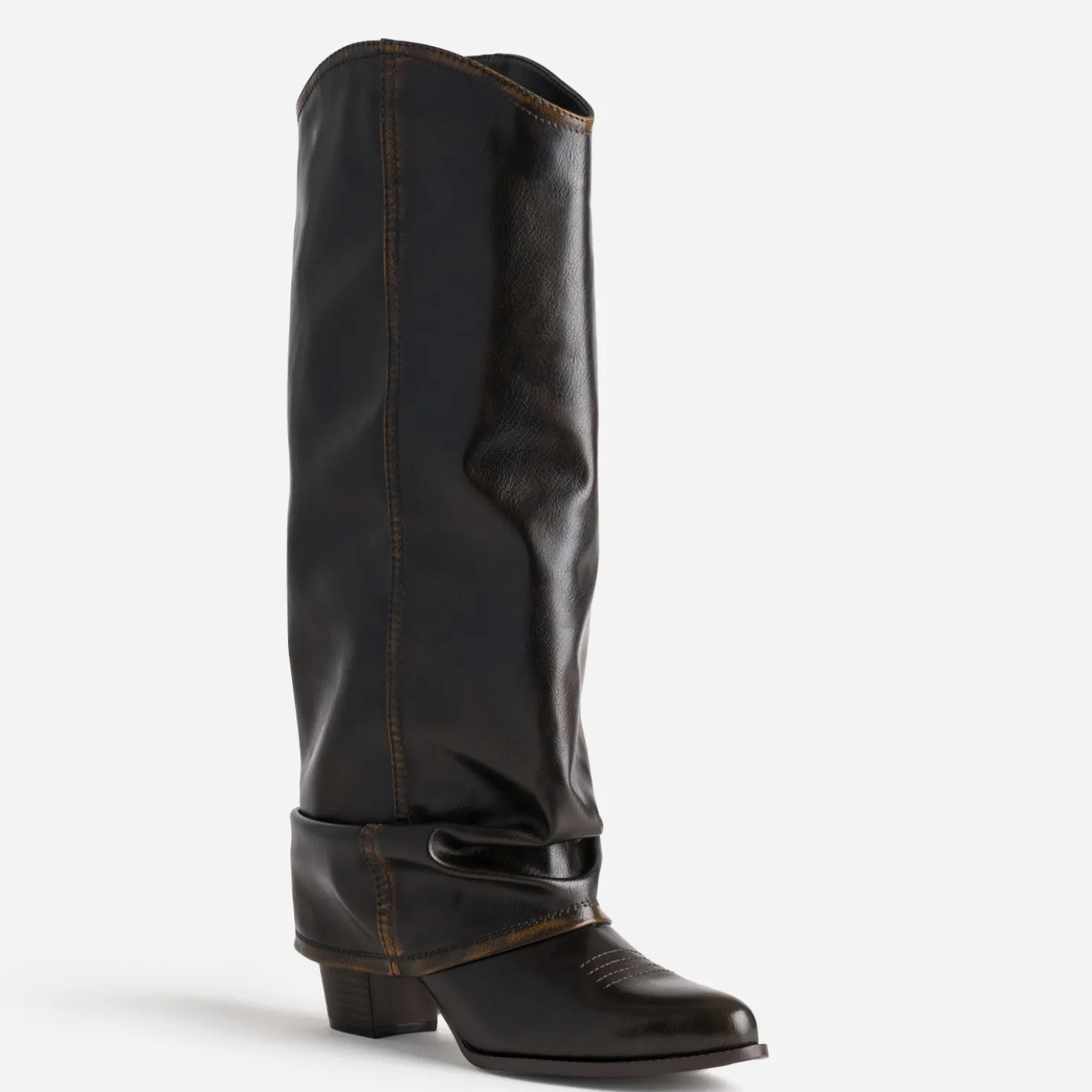 Botte fourreau marron effet patiné