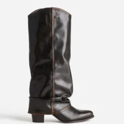 Botte fourreau marron effet patiné