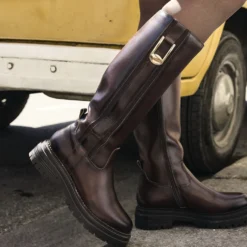 Botte marron cuir détail bijou