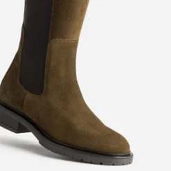 Botte marron cuir velours tige élastiquée