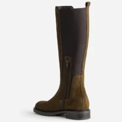 Botte marron cuir velours tige élastiquée