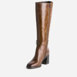 Botte marron en cuir à talon